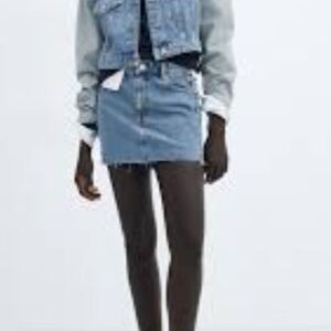 Mango MNG Two Tone Denim Mini Skirt NWT Western Rodeo Boho Size XL